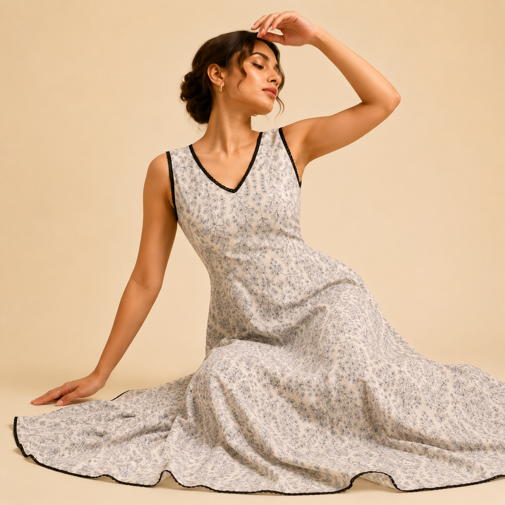 Ivory Botanical Maxi Dress