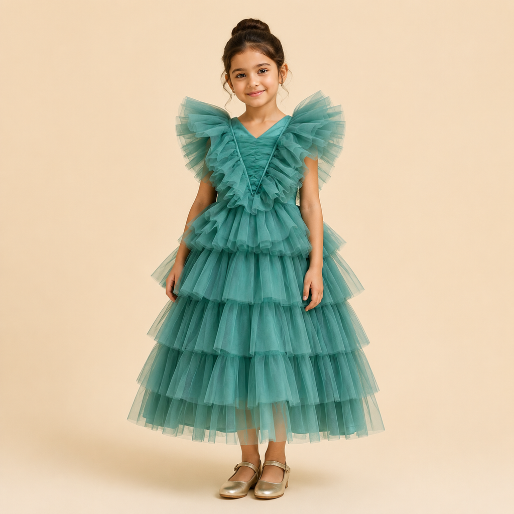 Sea Mist Ruffle Princess Dress