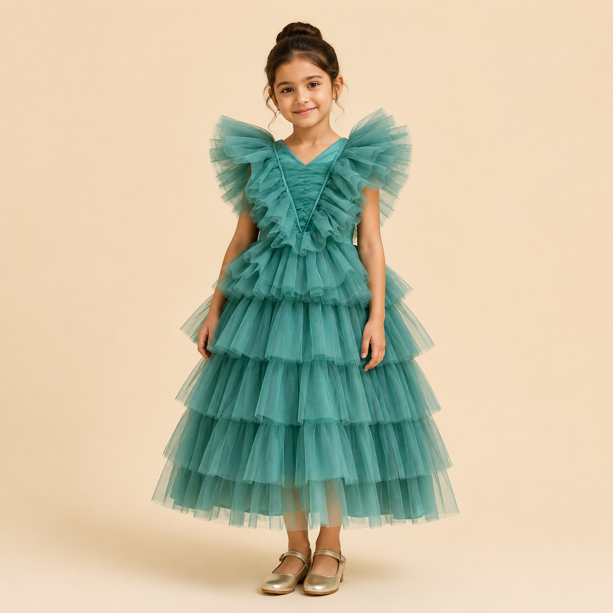 Sea Mist Ruffle Princess Dress