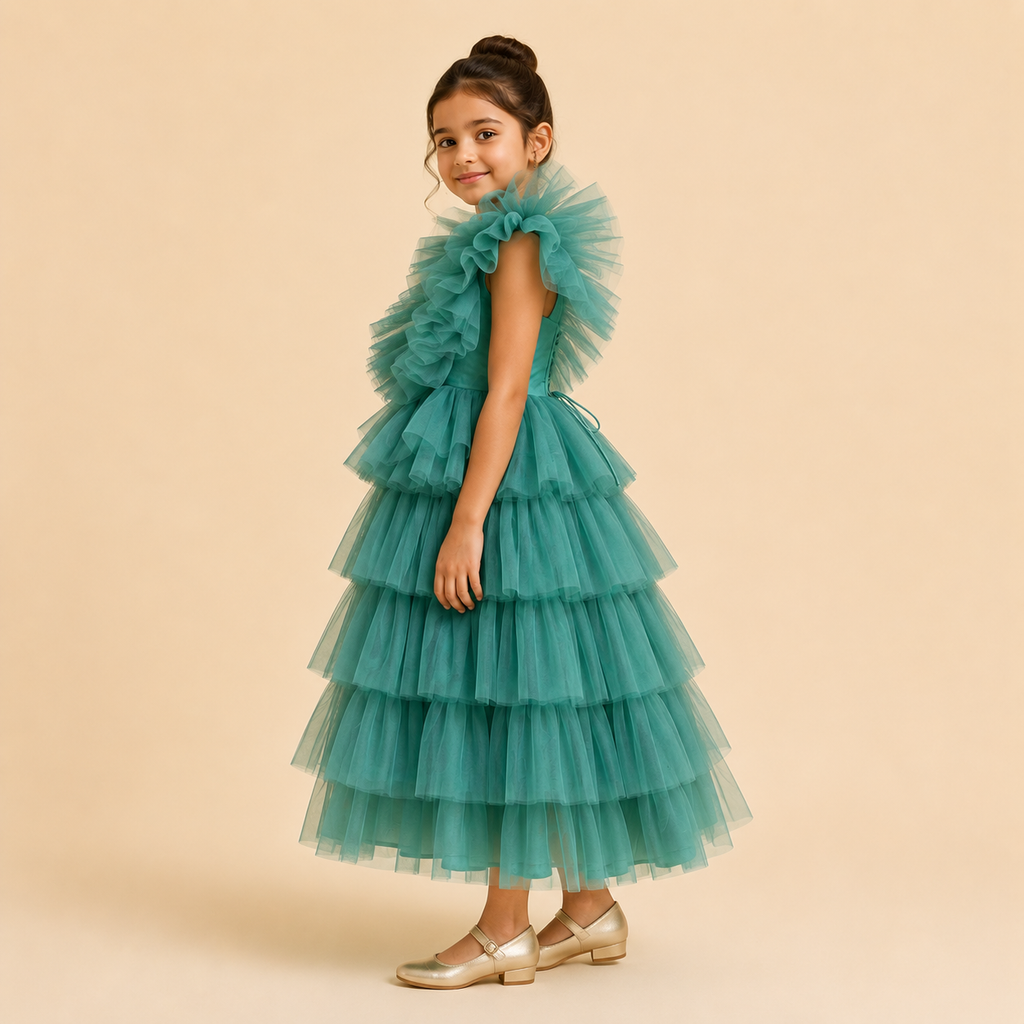 Sea Mist Ruffle Princess Dress