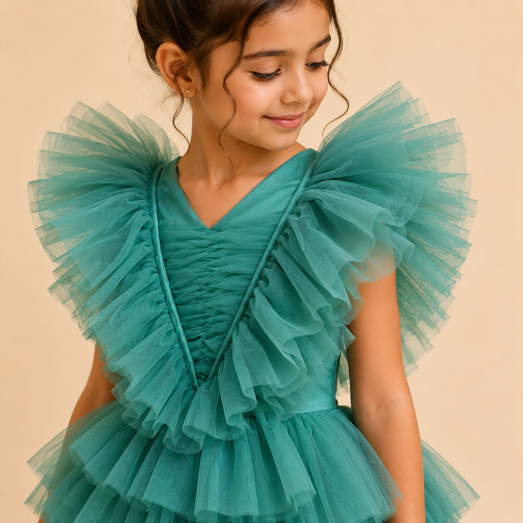 Sea Mist Ruffle Princess Dress