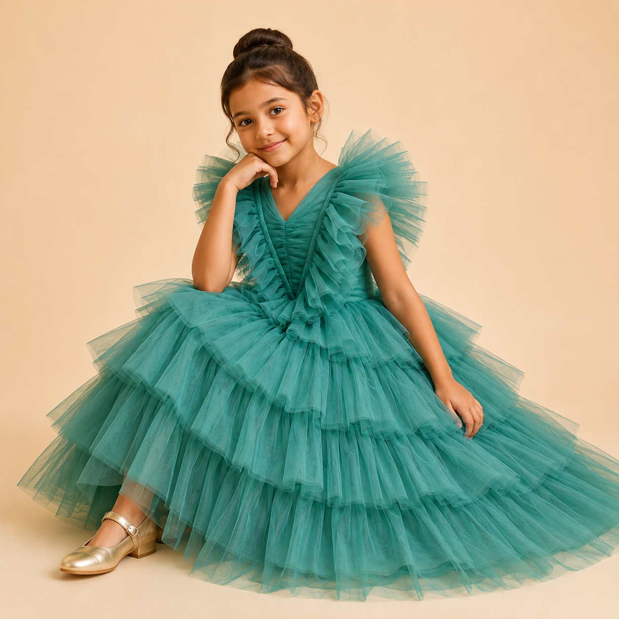 Sea Mist Ruffle Princess Dress