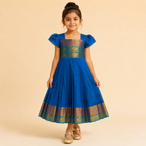 Royal Blue Zari Pleated Ethnic Dress