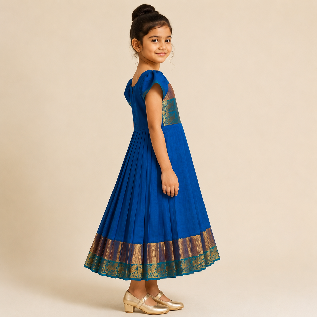 Royal Blue Zari Pleated Ethnic Dress