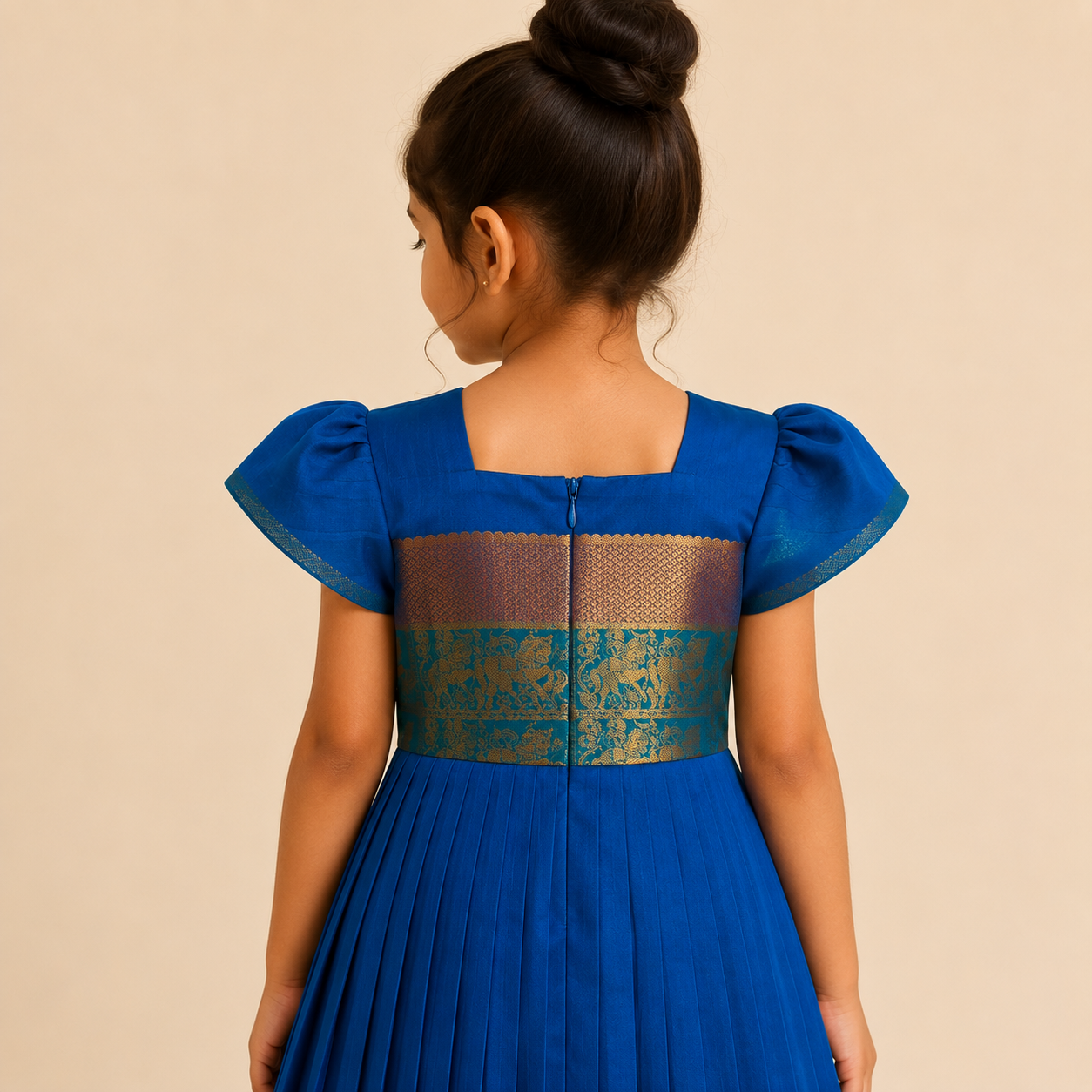 Royal Blue Zari Pleated Ethnic Dress