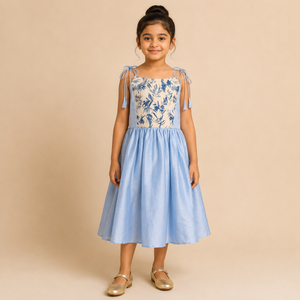 Sky Blossom Tie-Shoulder Floral Dress