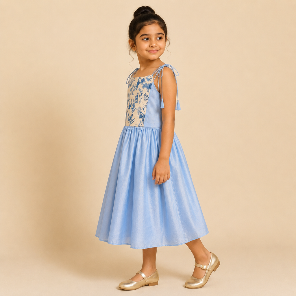 Sky Blossom Tie-Shoulder Floral Dress