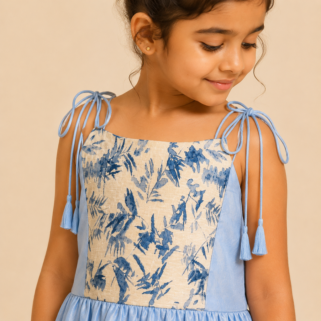 Sky Blossom Tie-Shoulder Floral Dress