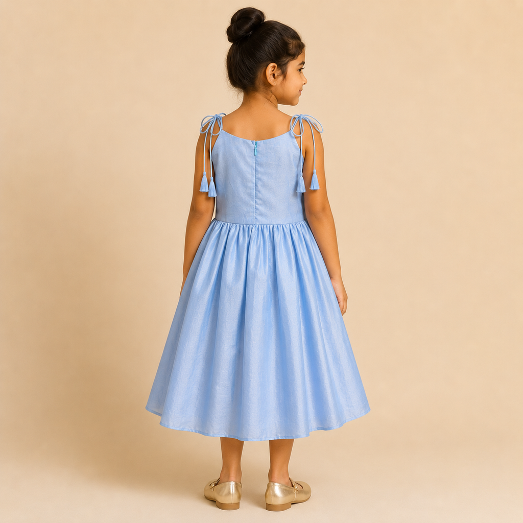 Sky Blossom Tie-Shoulder Floral Dress