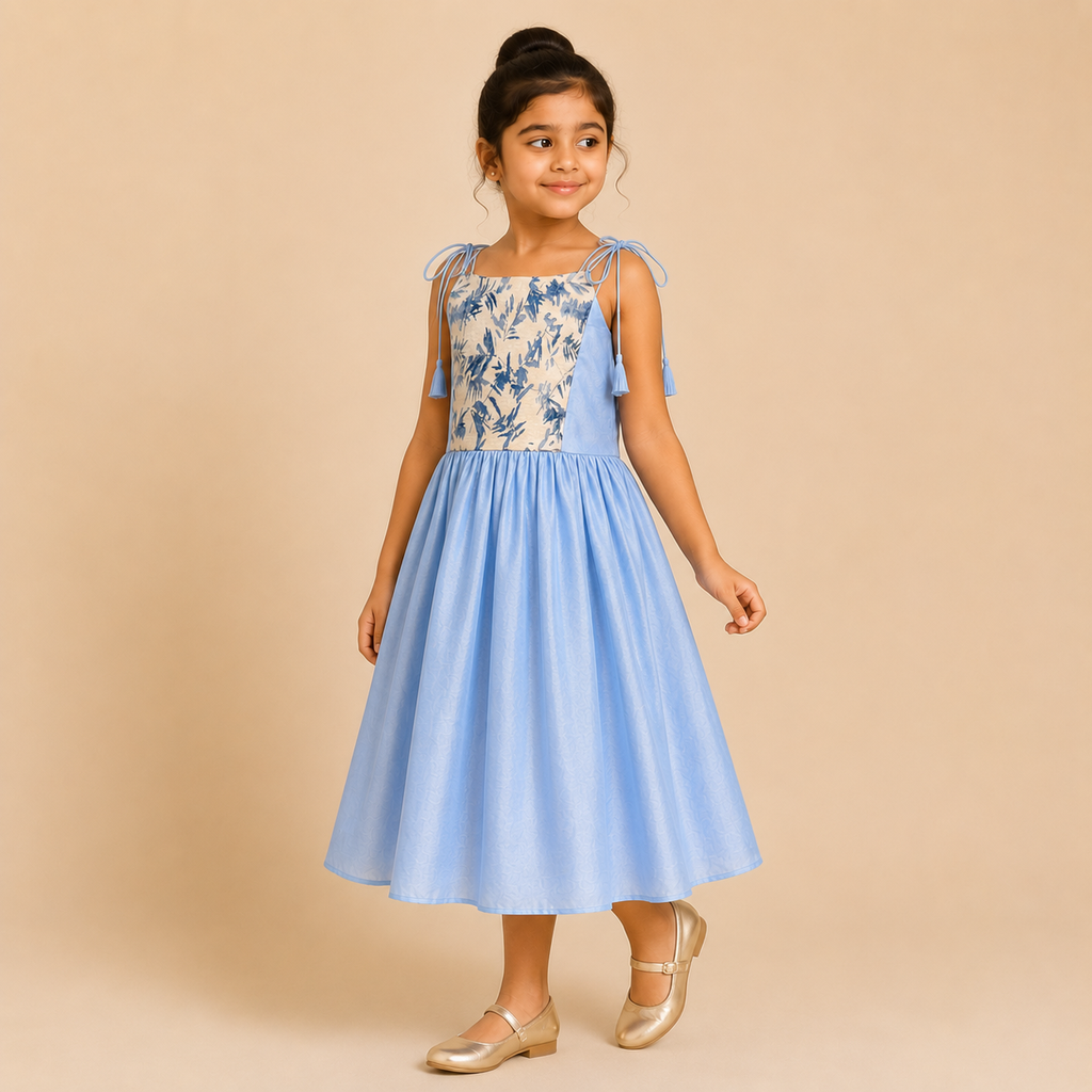 Sky Blossom Tie-Shoulder Floral Dress