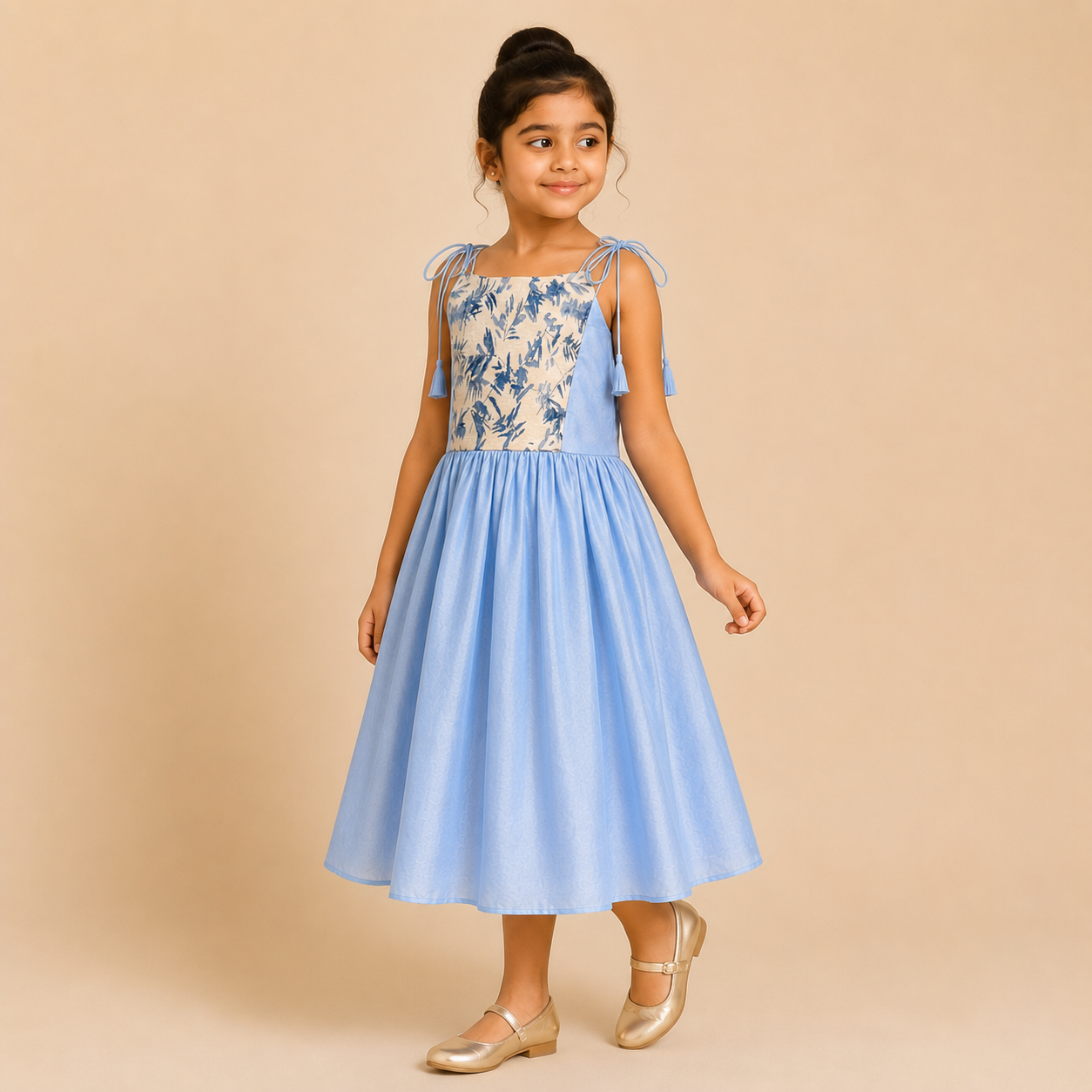 Sky Blossom Tie-Shoulder Floral Dress