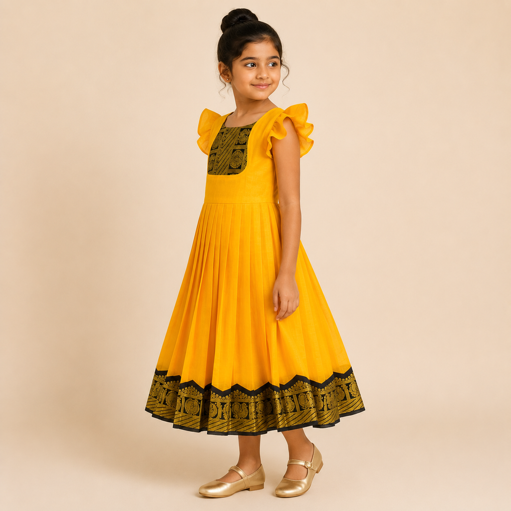 Sunshine Zari Pleated Ethnic Dress