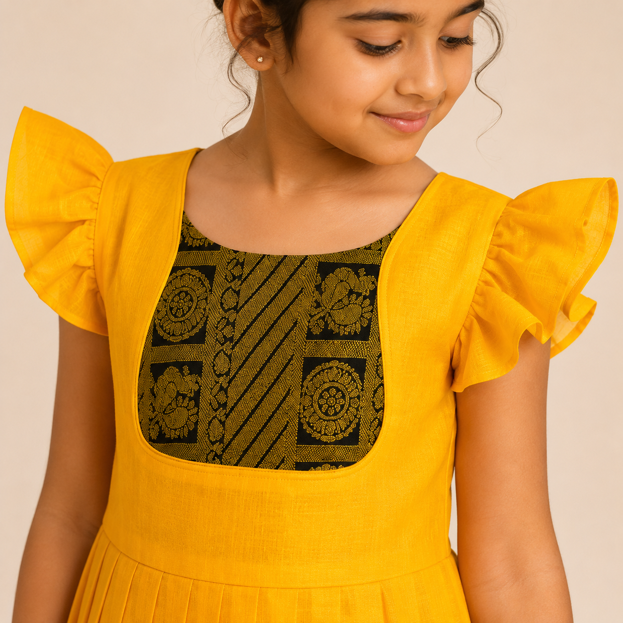 Sunshine Zari Pleated Ethnic Dress