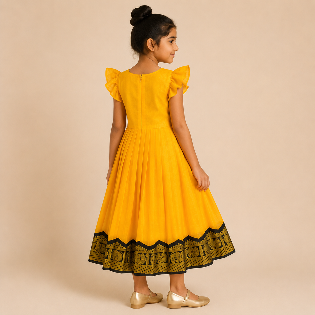 Sunshine Zari Pleated Ethnic Dress
