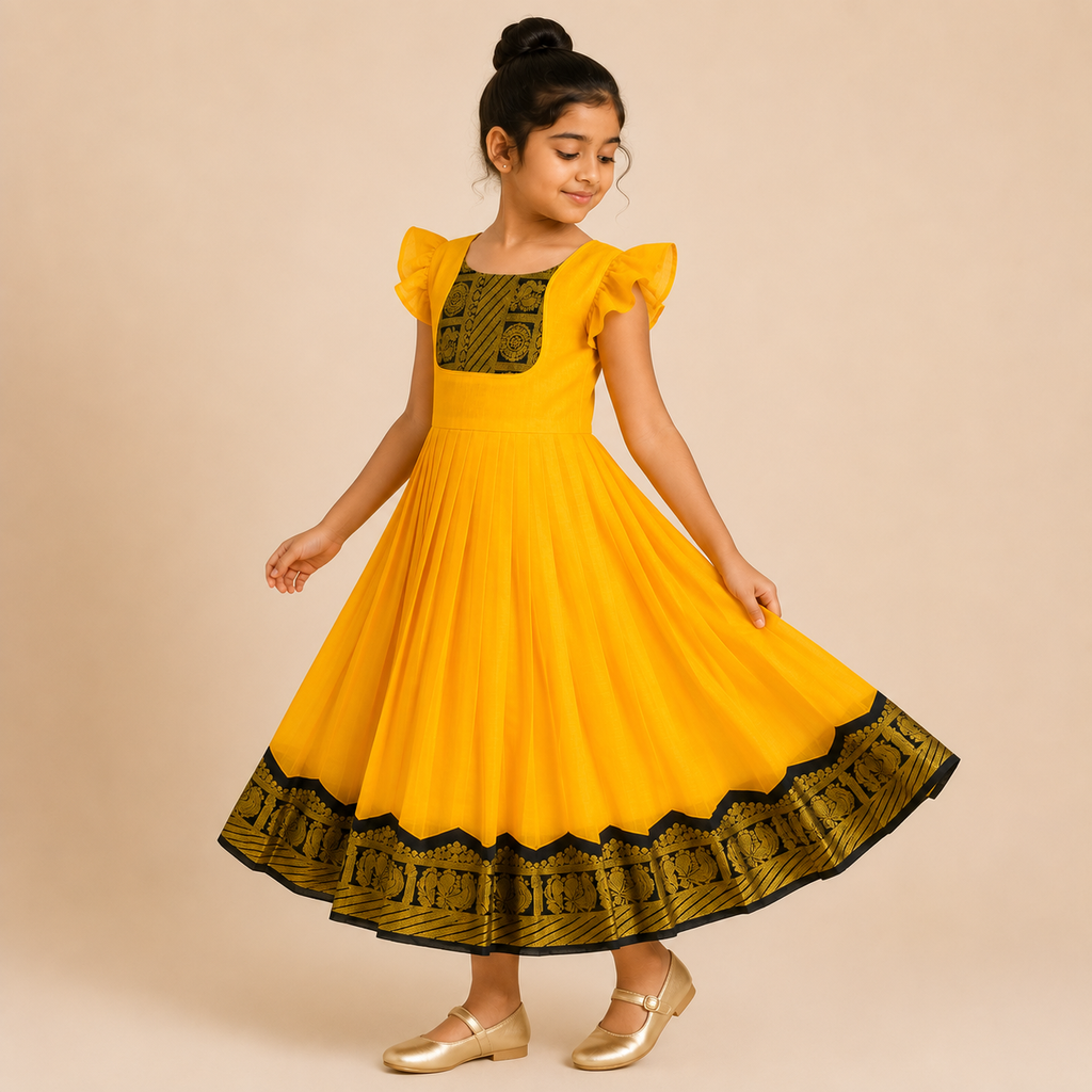 Sunshine Zari Pleated Ethnic Dress