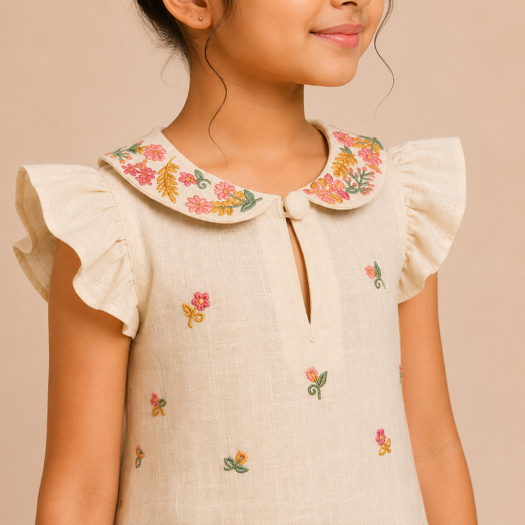 Ivory Blossom Embroidered Collar Dress