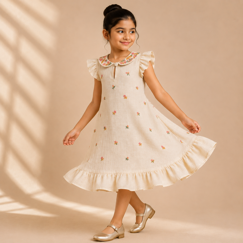 Ivory Blossom Embroidered Collar Dress