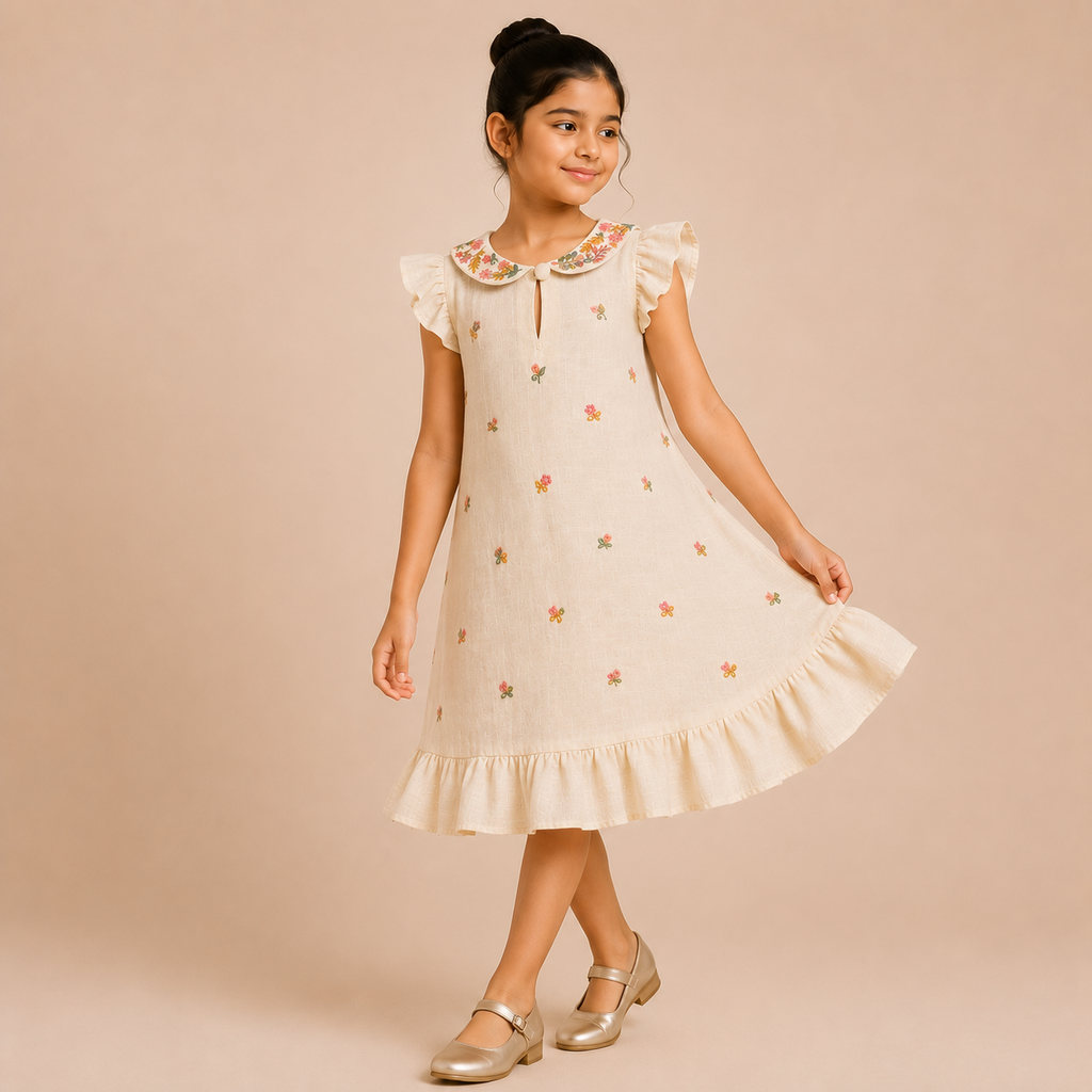 Ivory Blossom Embroidered Collar Dress