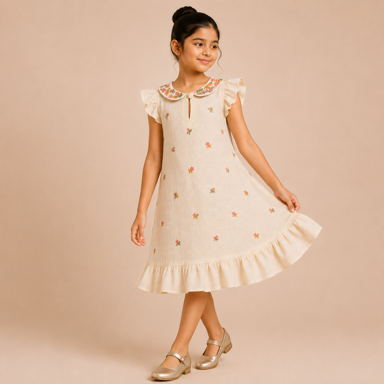 Ivory Blossom Embroidered Collar Dress