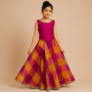 Royal Fuchsia Checkered Silk Gown