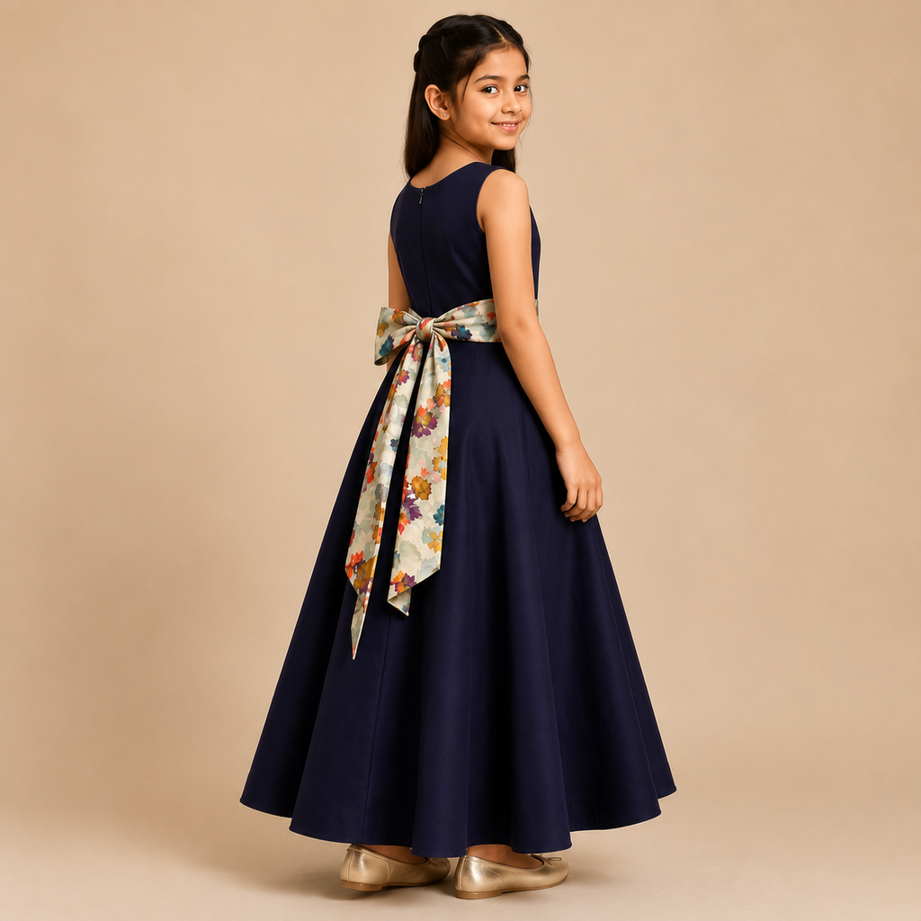 Midnight Bloom Bow Maxi Dress