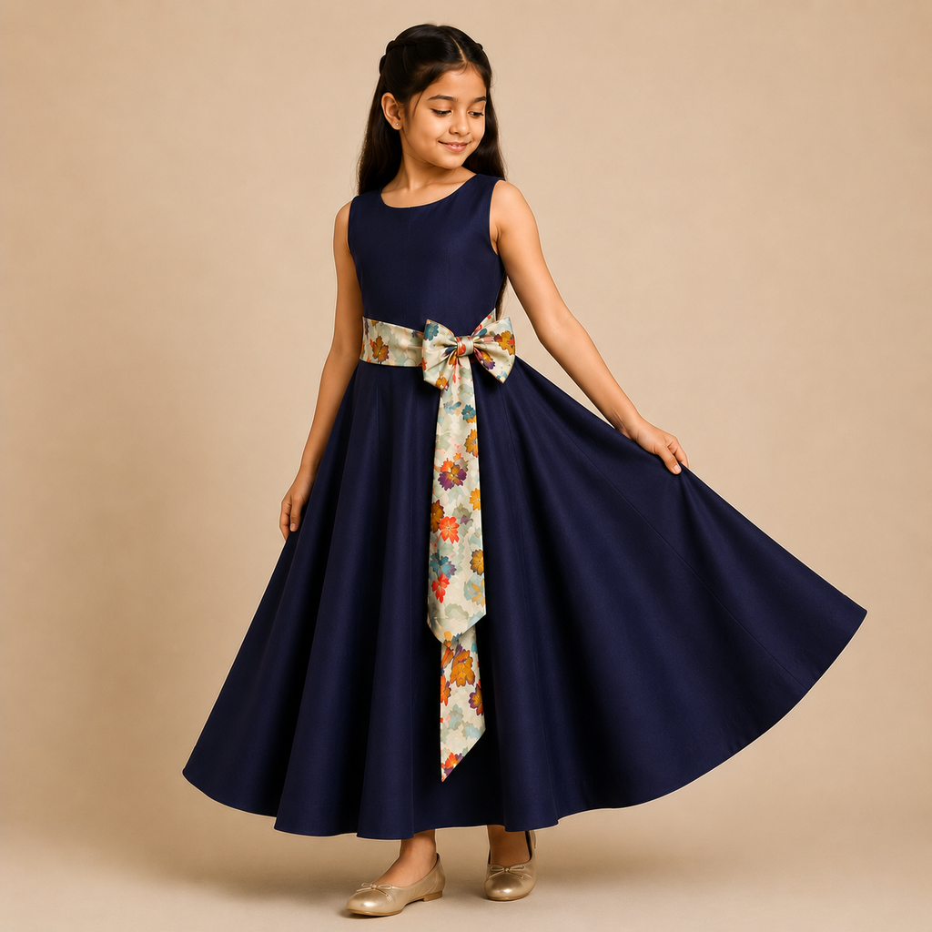 Midnight Bloom Bow Maxi Dress