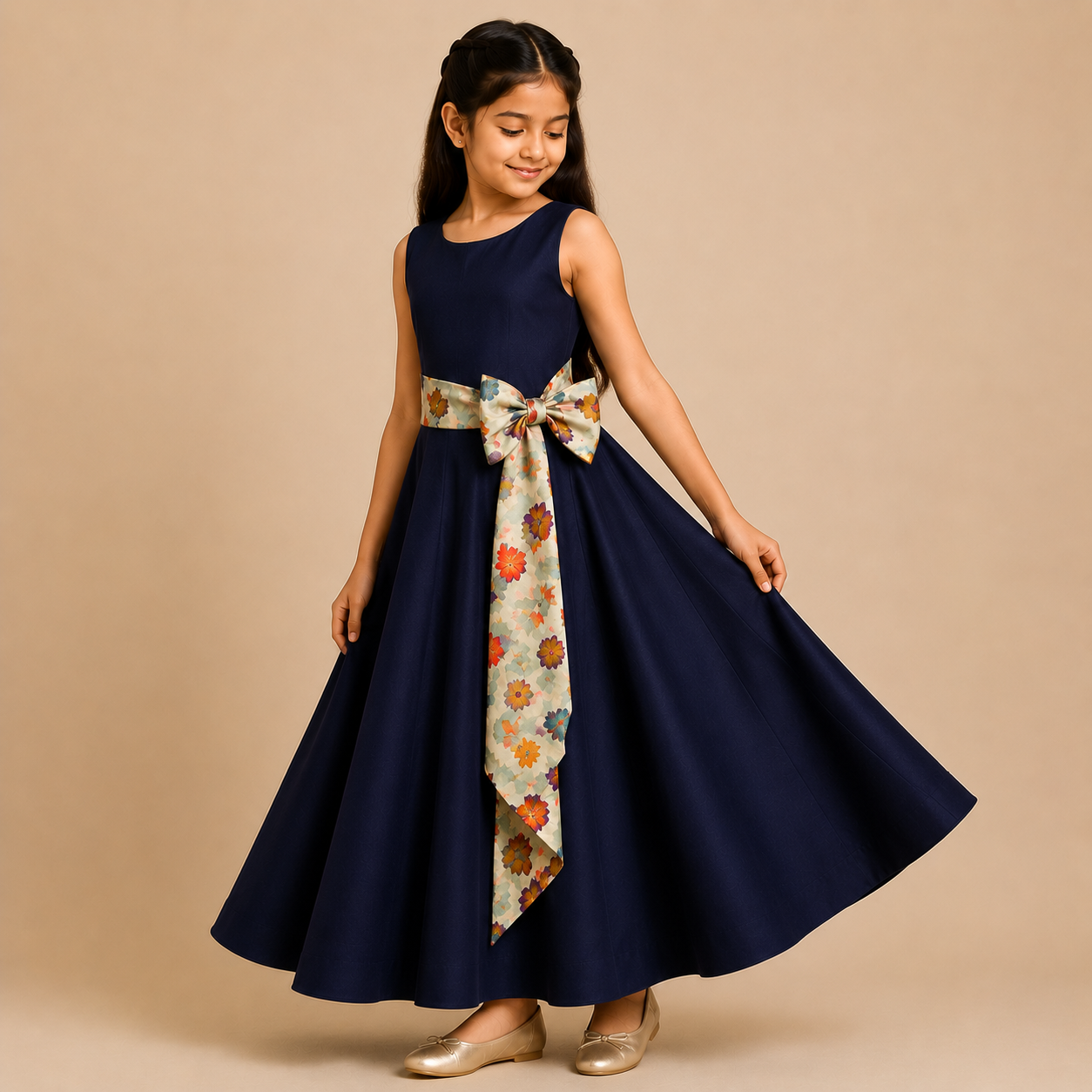 Midnight Bloom Bow Maxi Dress