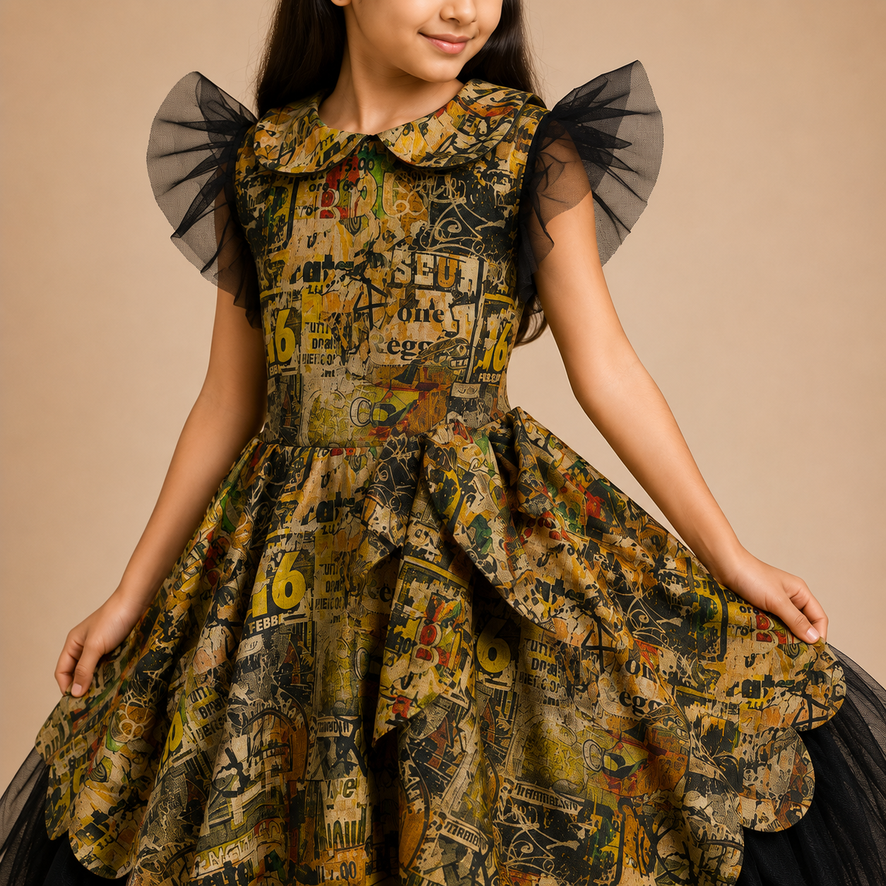 Vintage Noir Art Print Party Dress