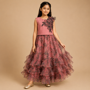 Rose Noir Floral Ruffle Gown