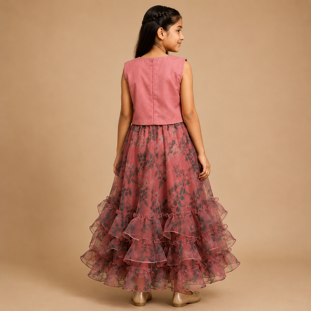 Rose Noir Floral Ruffle Gown