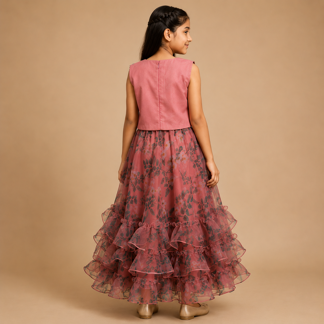 Rose Noir Floral Ruffle Gown