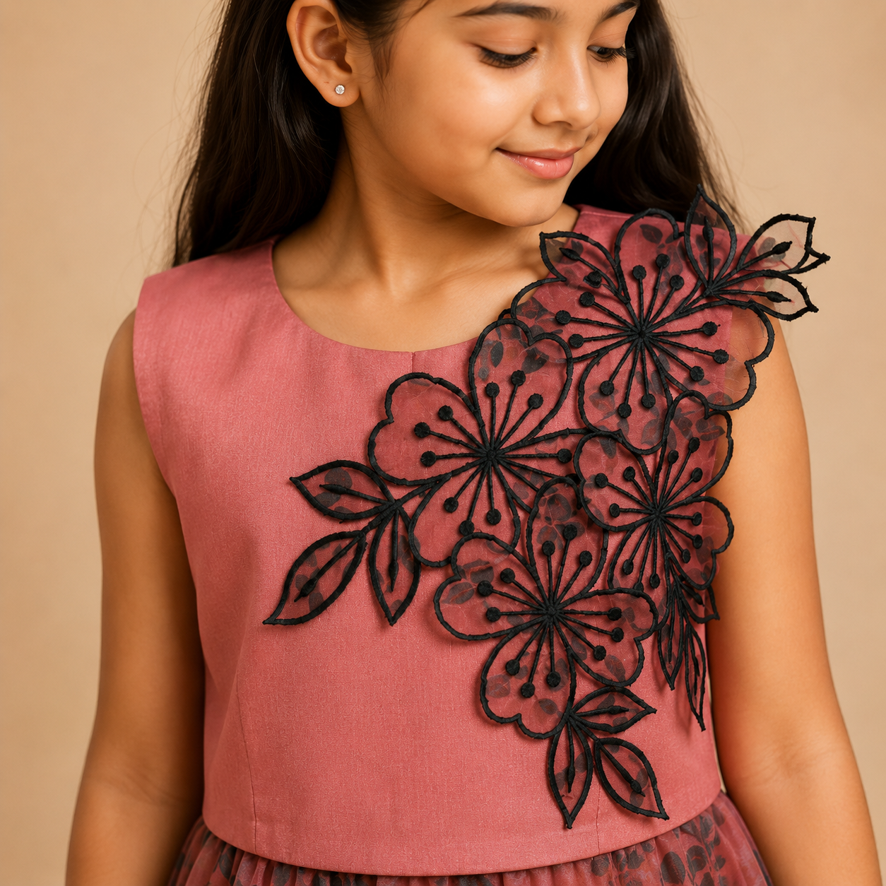Rose Noir Floral Ruffle Gown