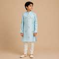 Sky Blue Crane Embroidered Kurta Set