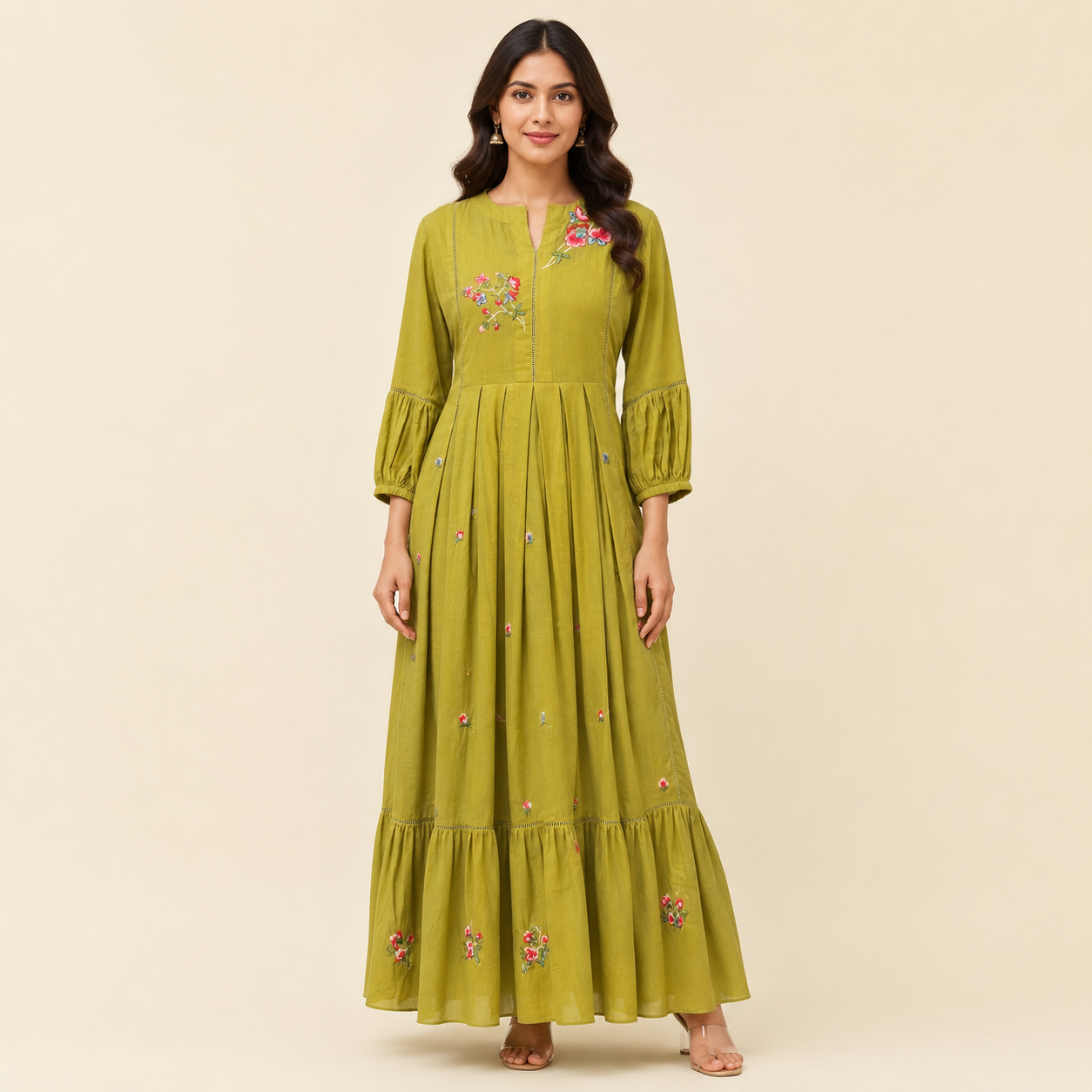 Olive Bloom Tiered Anarkali
