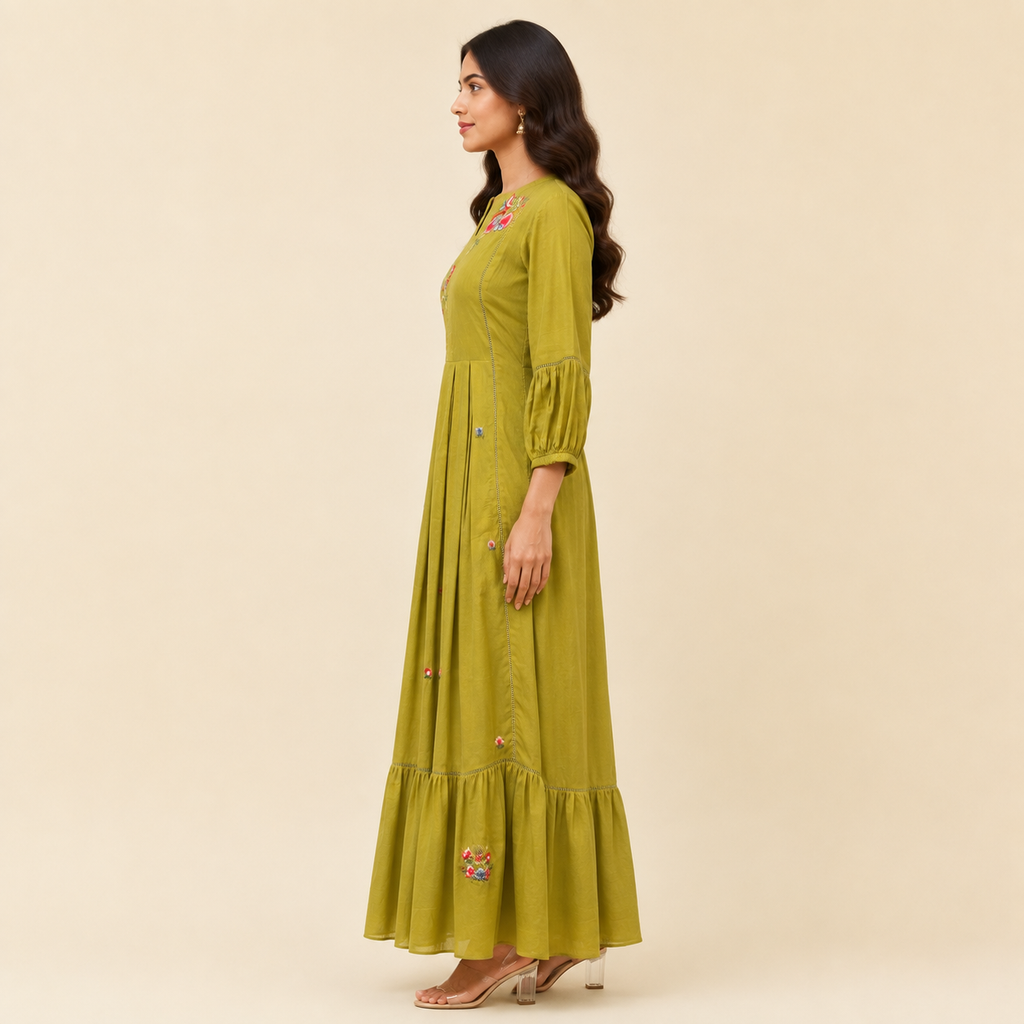 Olive Bloom Tiered Anarkali