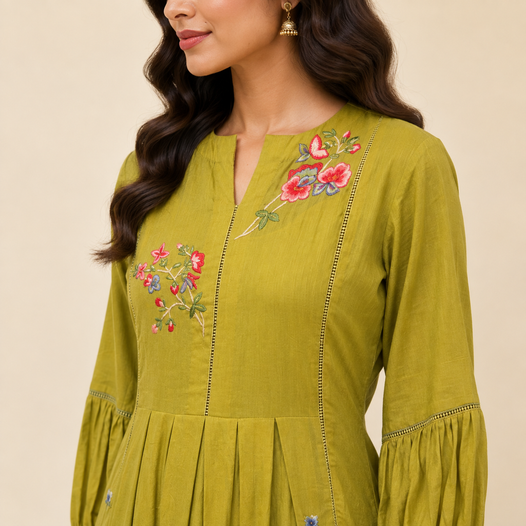 Olive Bloom Tiered Anarkali