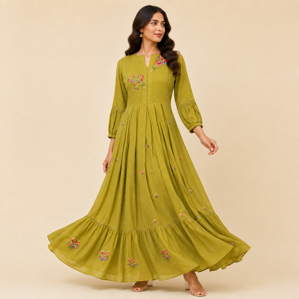 Olive Bloom Tiered Anarkali