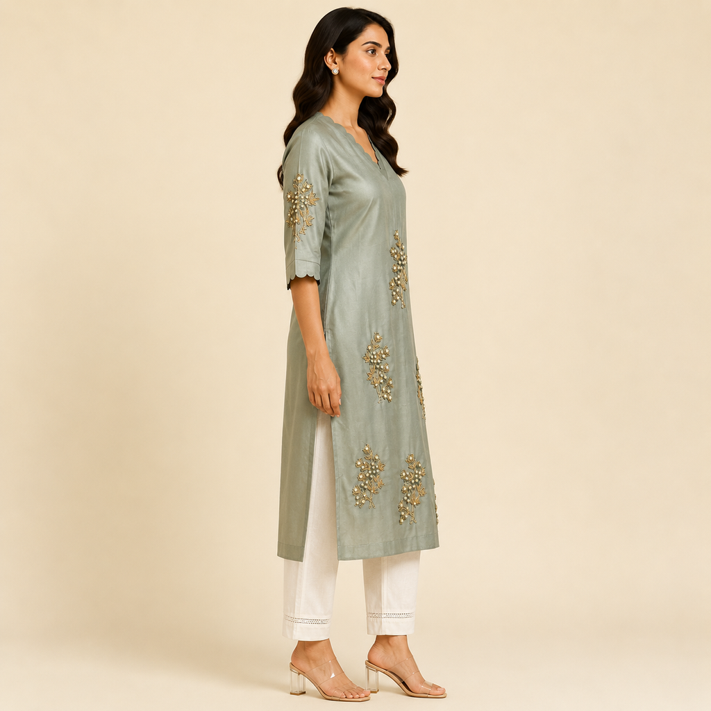 Meher Scalloped Embroidered Kurti Set