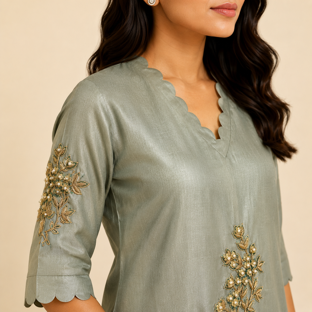 Meher Scalloped Embroidered Kurti Set