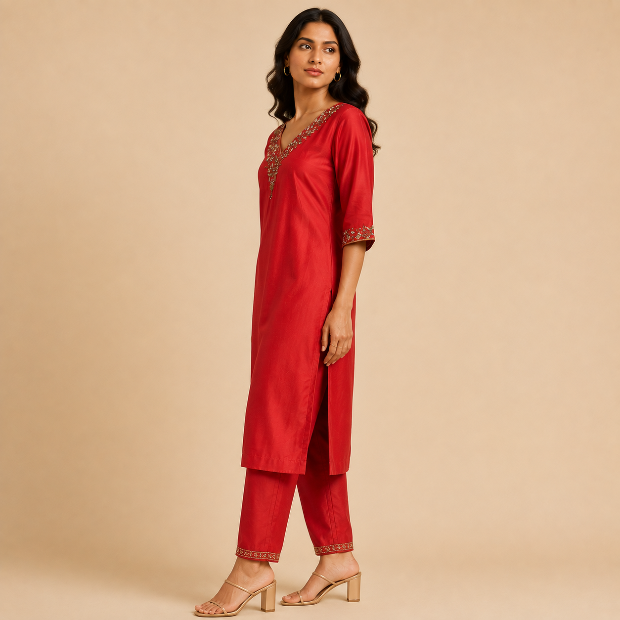 Aaradhya Crimson Embroidered Kurti Set