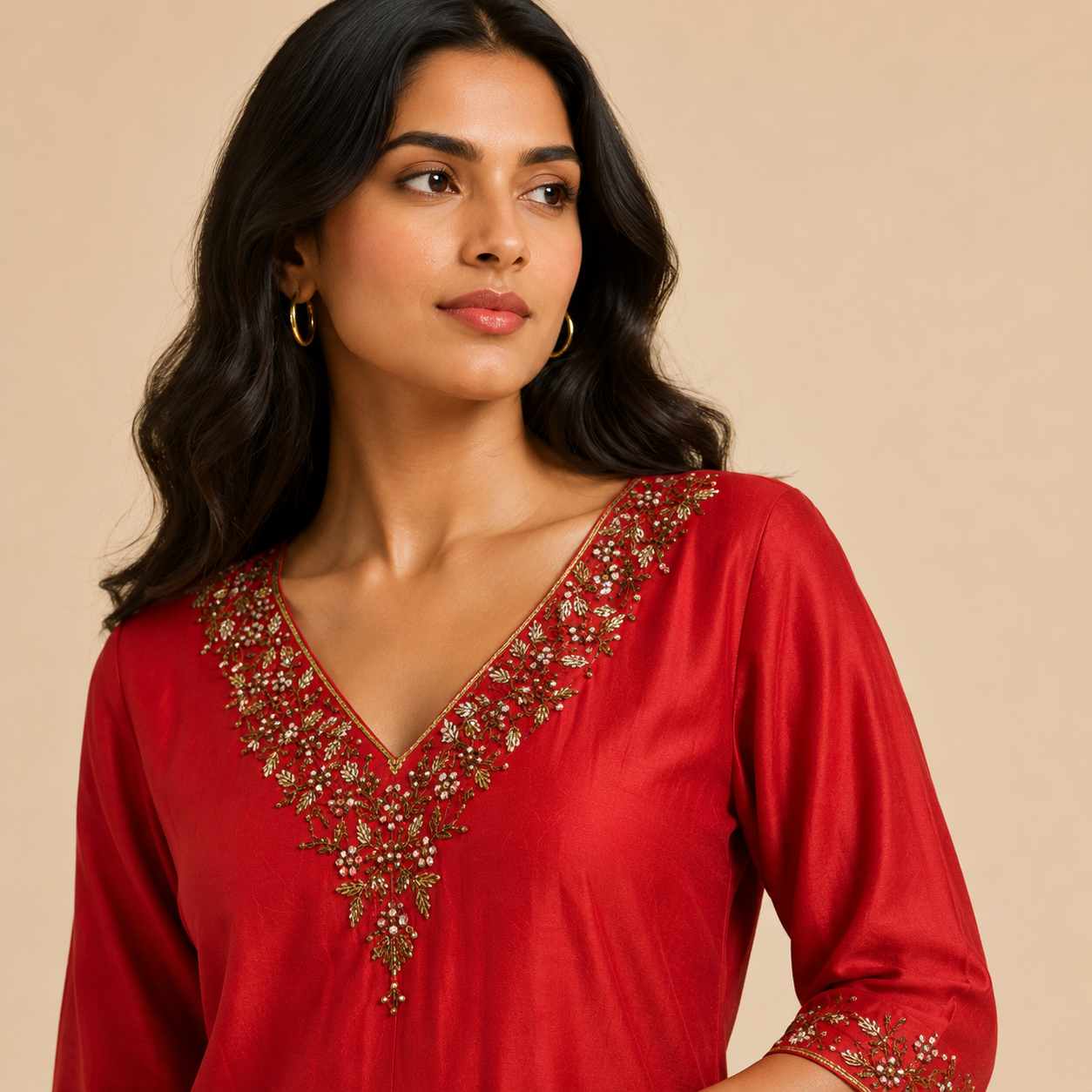 Aaradhya Crimson Embroidered Kurti Set