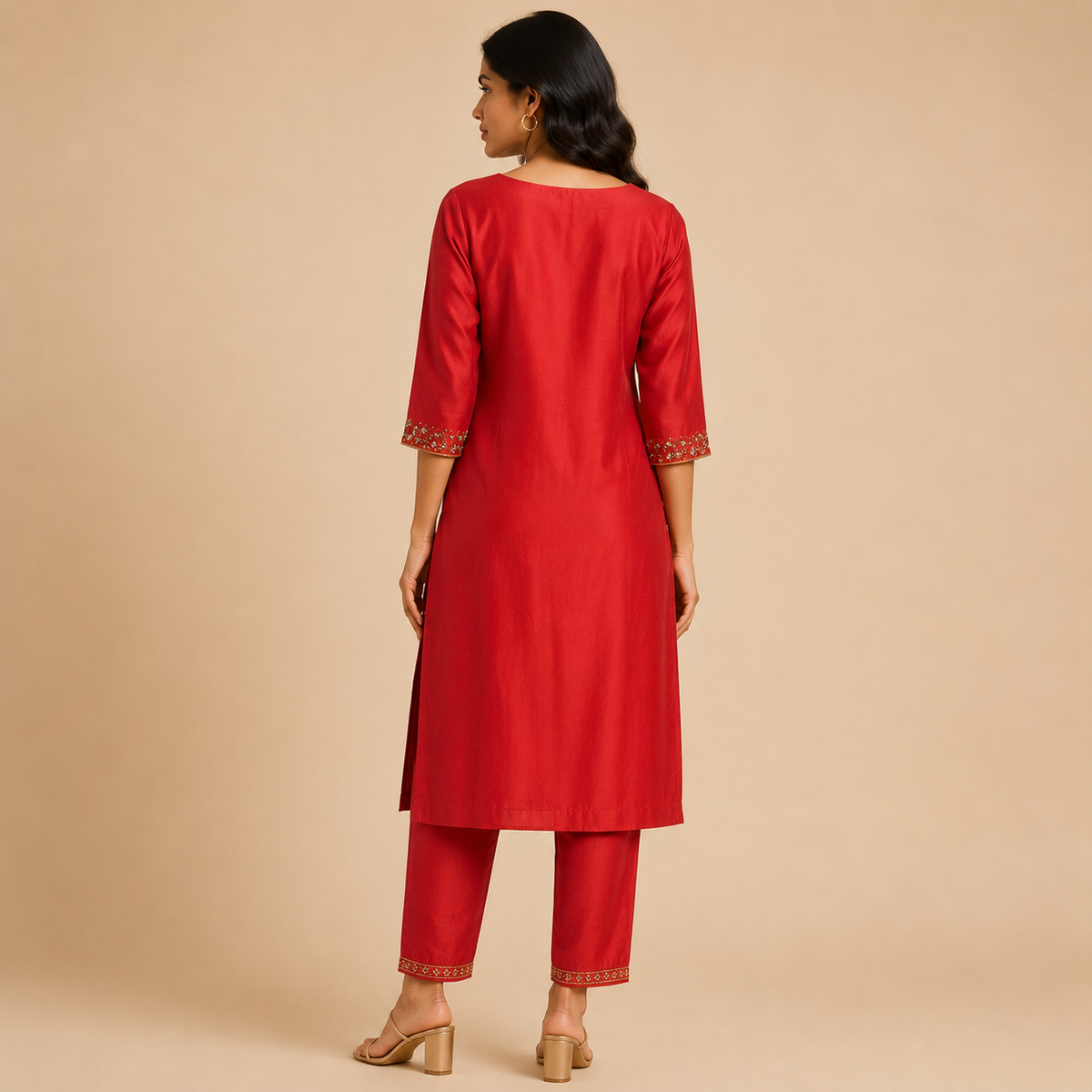 Aaradhya Crimson Embroidered Kurti Set