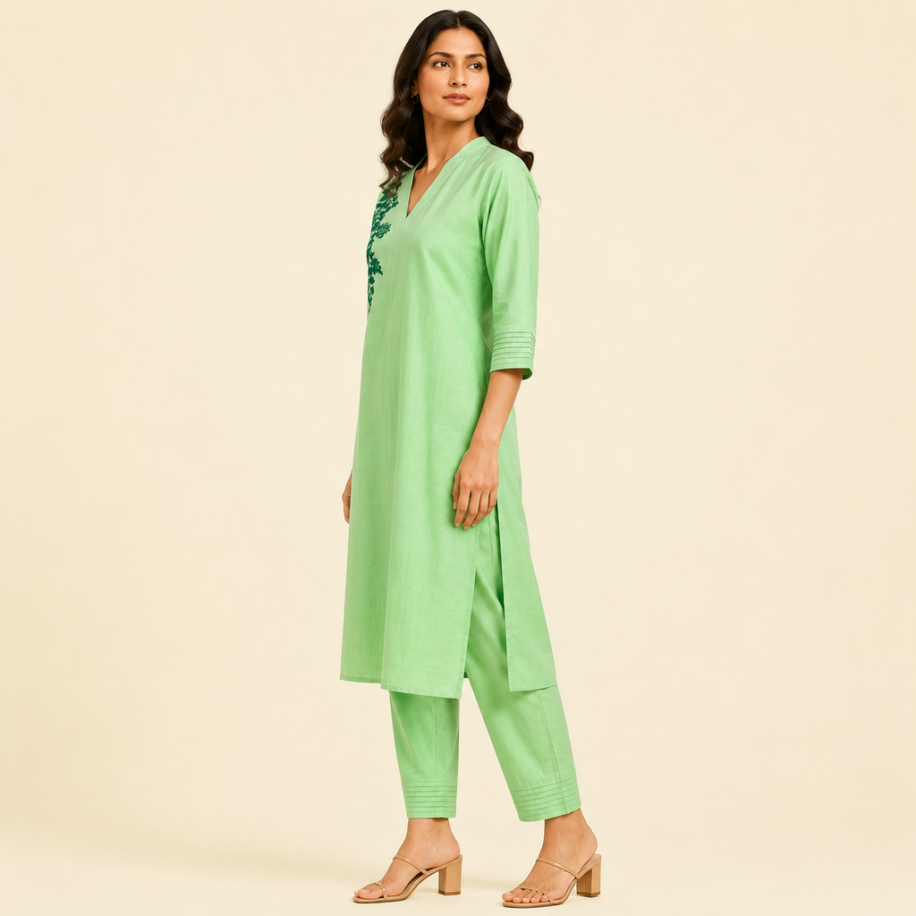 Aarohi Sage Embroidered Kurti Set