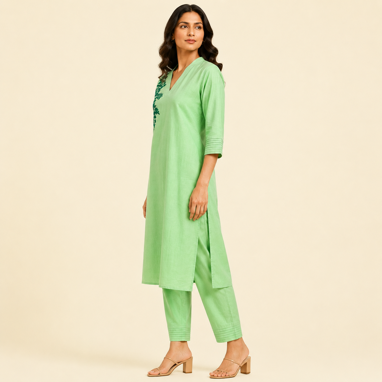 Aarohi Sage Embroidered Kurti Set