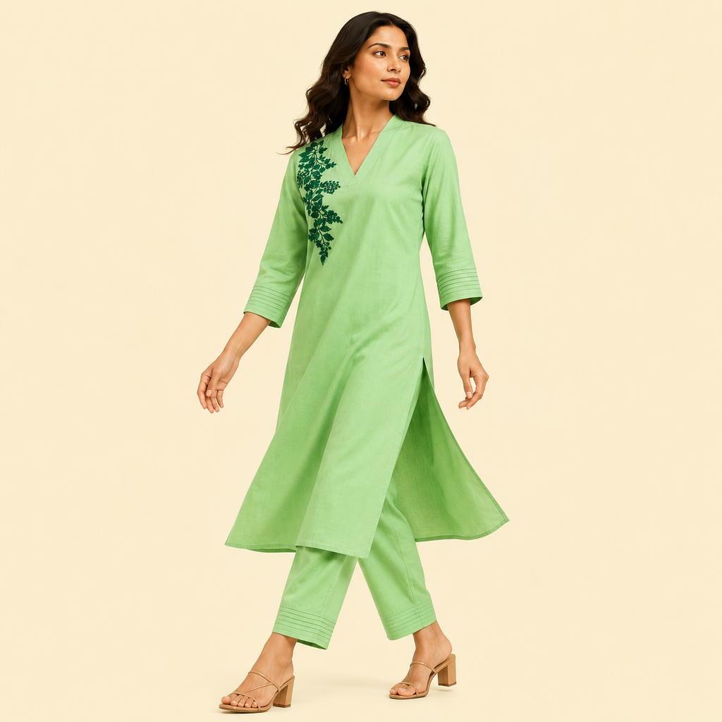 Aarohi Sage Embroidered Kurti Set
