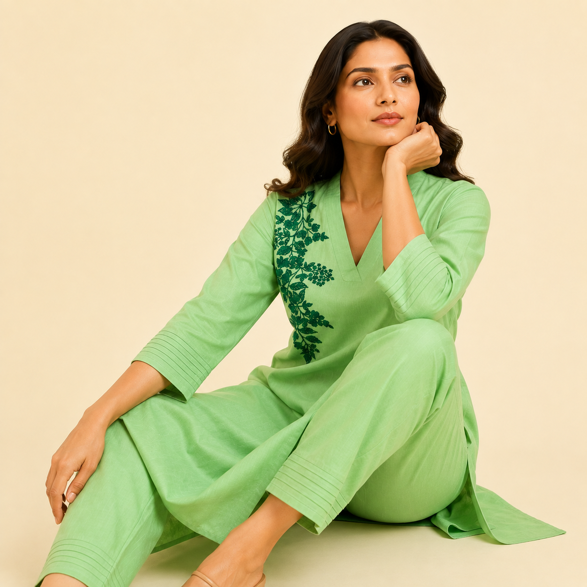 Aarohi Sage Embroidered Kurti Set