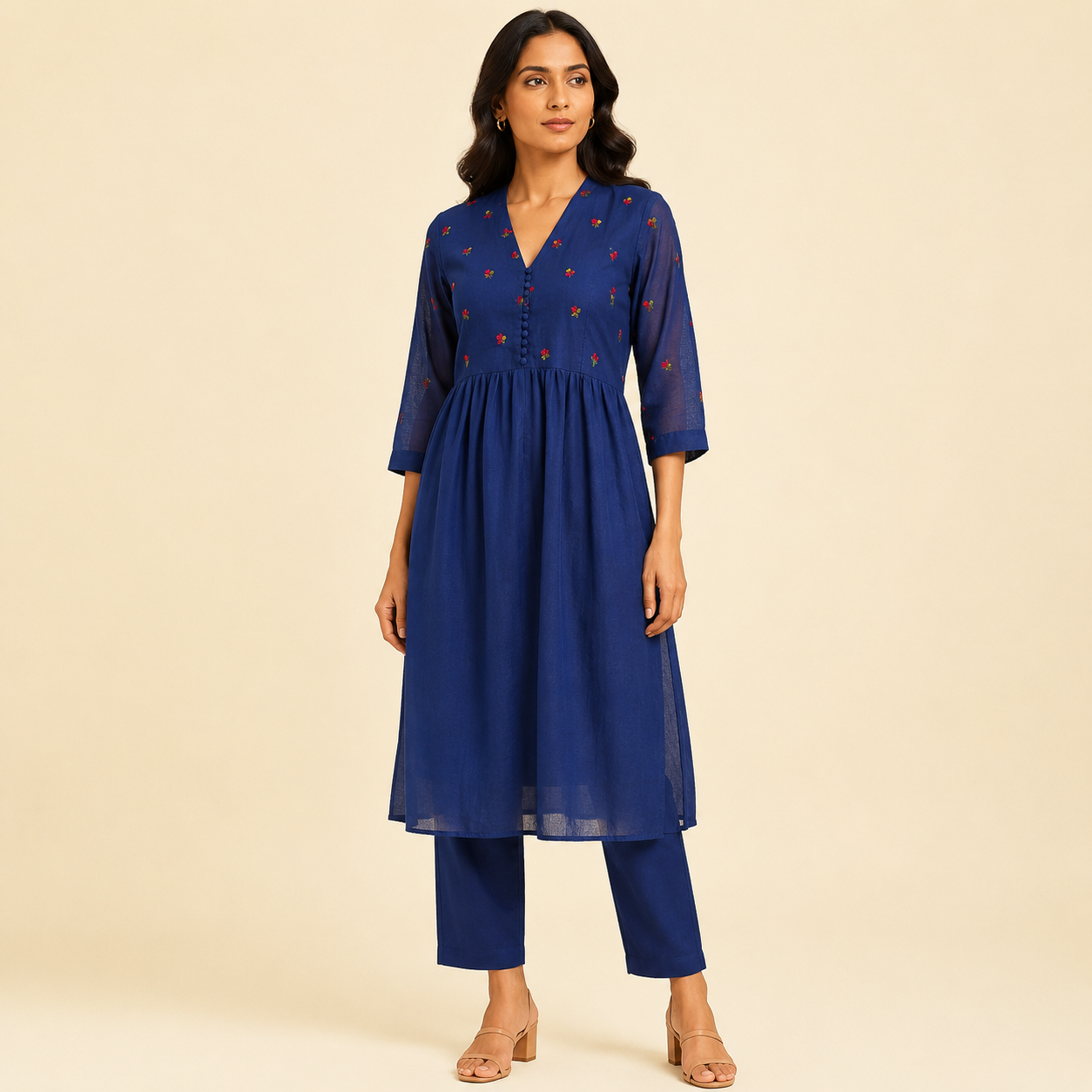 Nila Blue Floral Anarkali Set