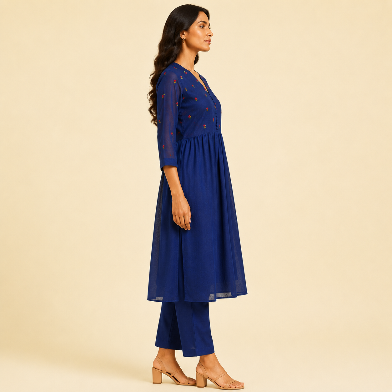 Nila Blue Floral Anarkali Set