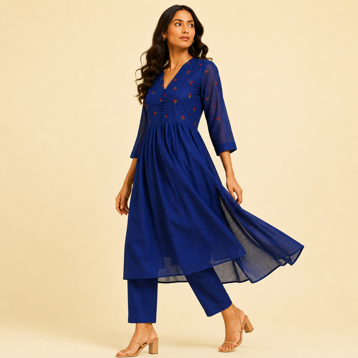 Nila Blue Floral Anarkali Set