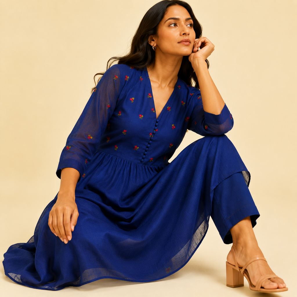 Nila Blue Floral Anarkali Set